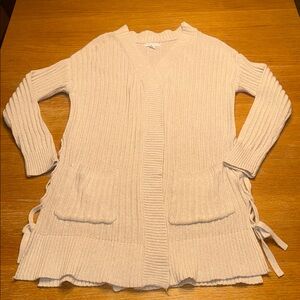 New York & Company Cream Cardigan with Chunky Knit and Flared Hem